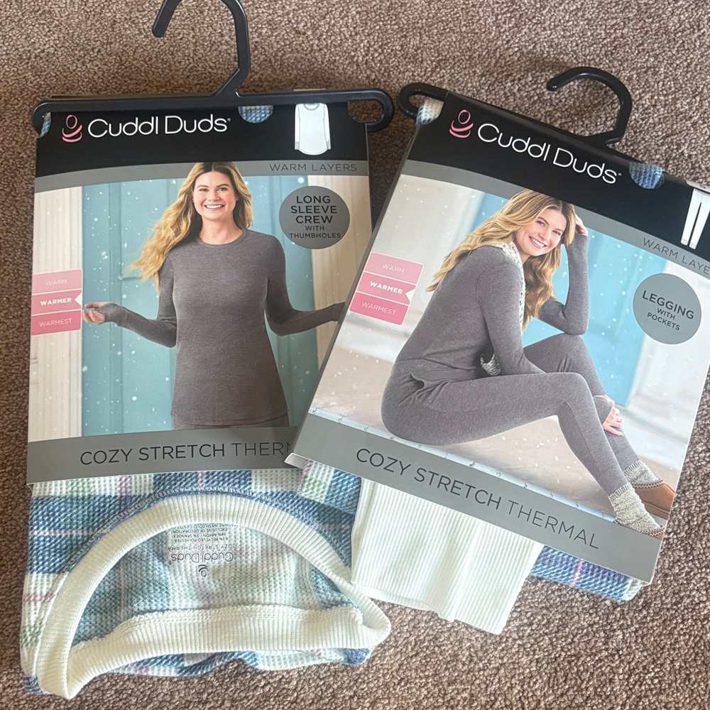 Cuddl Duds plaid crewneck leggings small new